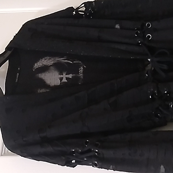 SALVAGE RARE Mesh Graphic Front Tie Cardigan. M - Picture 5 of 15